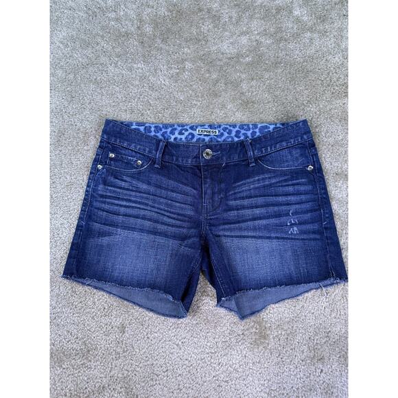 Express Jeans Women's Stretch Distressed Blue Jean Cutoff Shorts Size 8 E211 - Picture 1 of 11